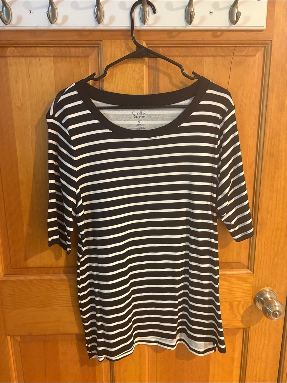croft & barrow Navy blue and White Striped Scoop Neck Top